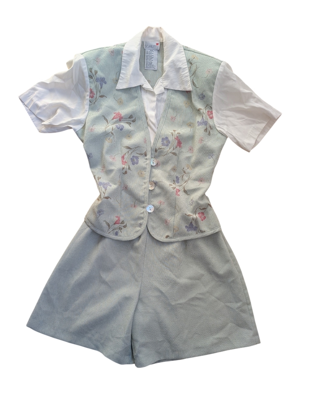 Vintage 90s Floral Cottagecore Twee Floral Green Retro Romper Size 4